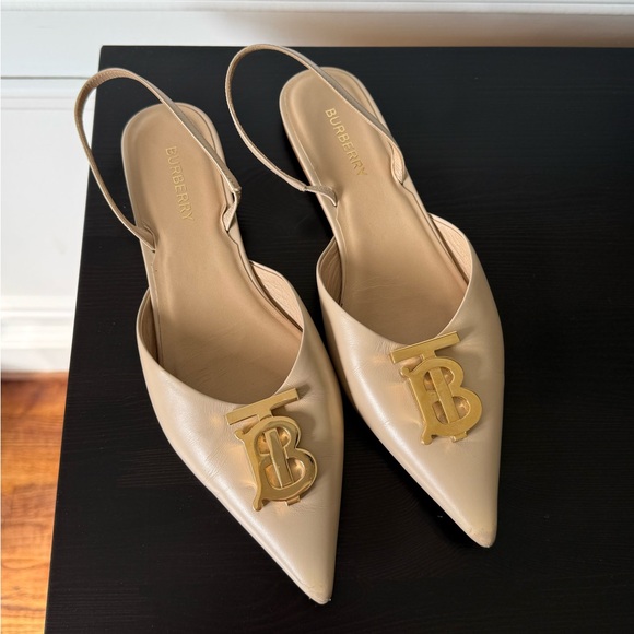 Burberry Anderton TB Monogram Leather Slingback Point-Toe Ballerina Flat SZ 37 - Picture 7 of 9